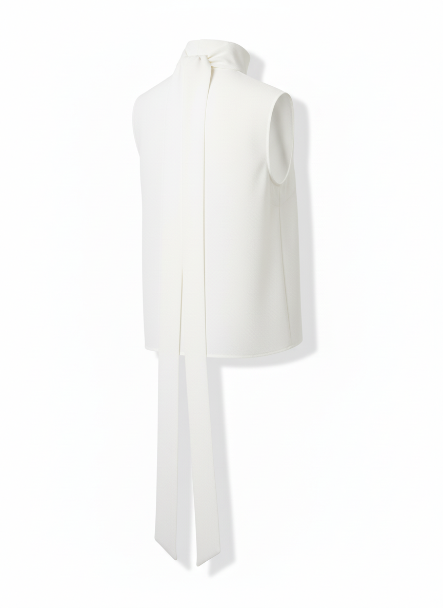 High Neck Ribbon Tie Back Blouse