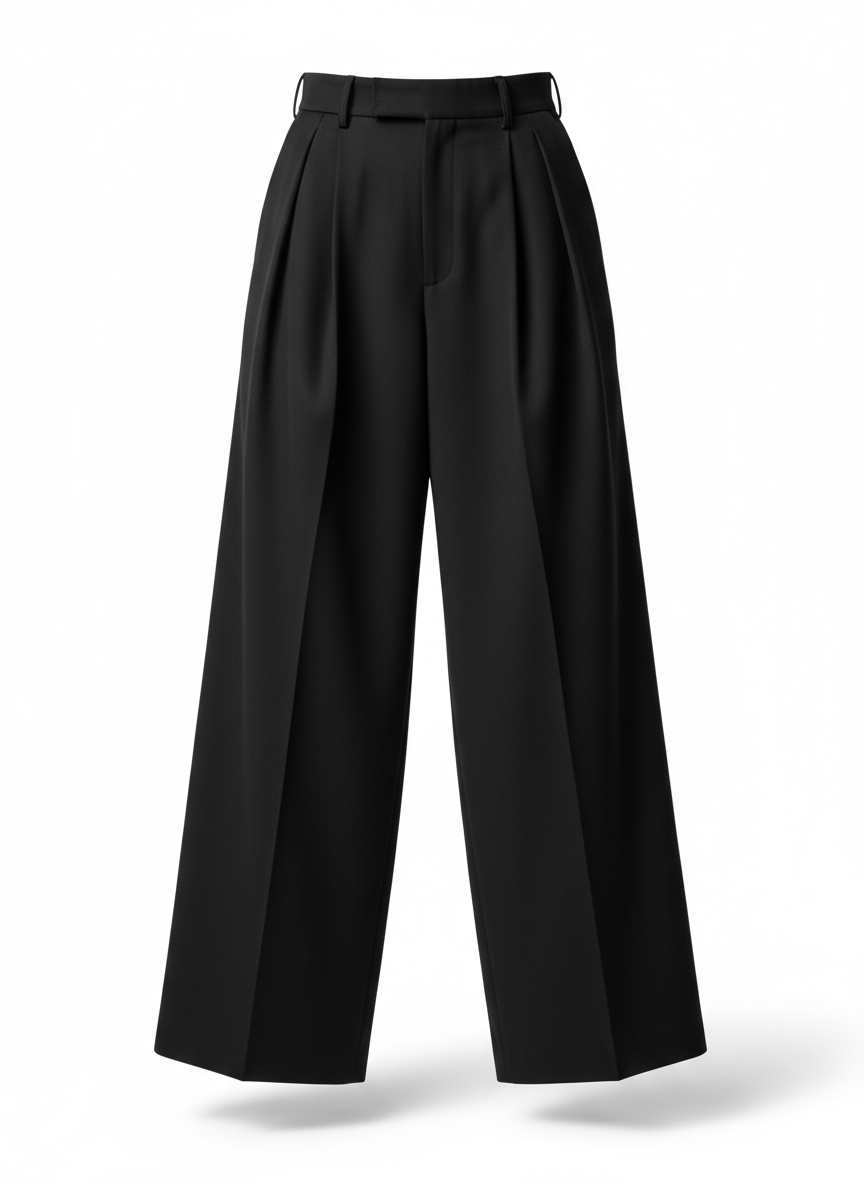 High Waist Wide Leg Pleated Trousers