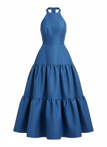 Tiered Midi Length Formal Halter Dress