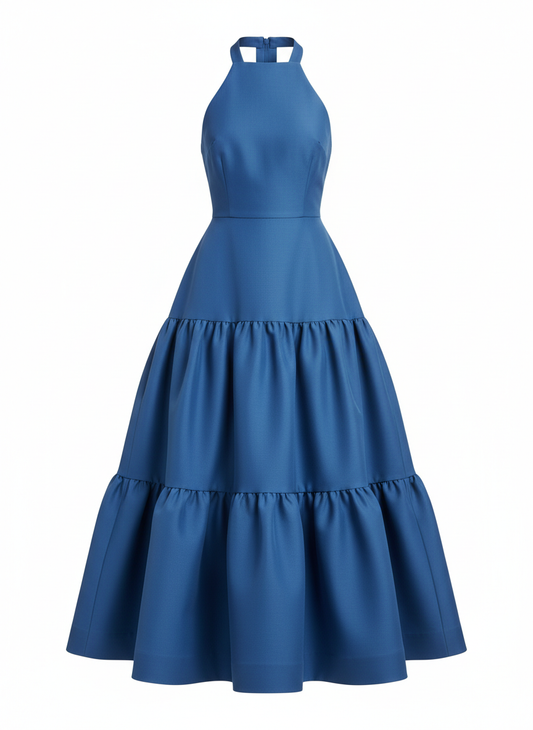Tiered Midi Length Formal Halter Dress
