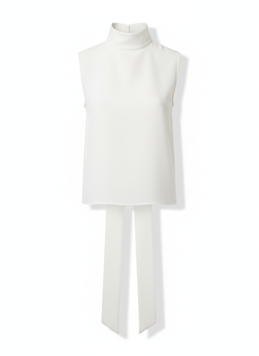 High Neck Ribbon Tie Back Blouse