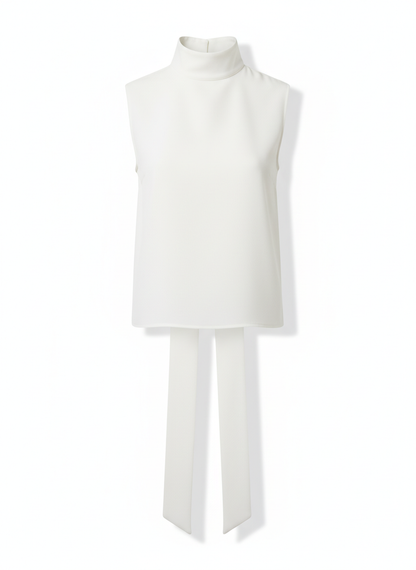 High Neck Ribbon Tie Back Blouse