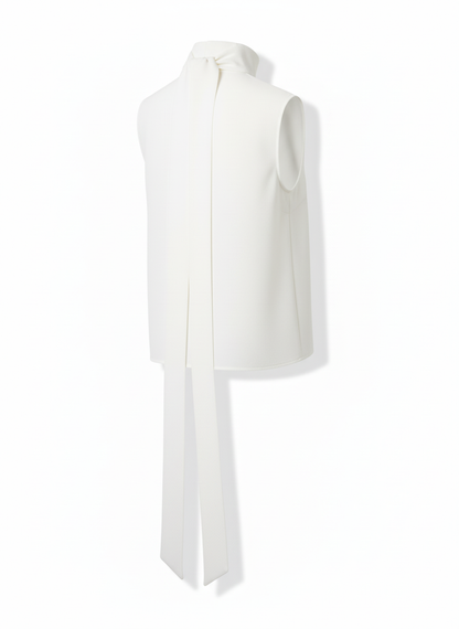 High Neck Ribbon Tie Back Blouse