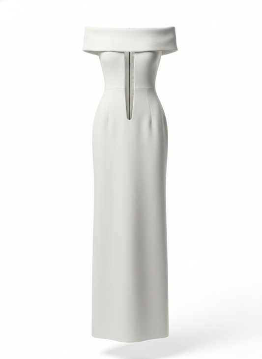 Off Shoulder Column Style Formal Dress