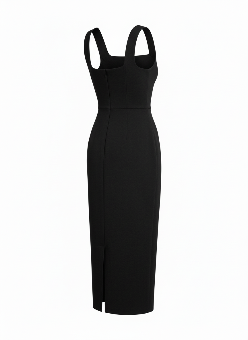 Square Neck Bodycon Formal Midi Dress