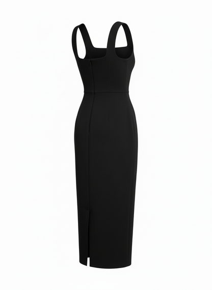 Square Neck Bodycon Formal Midi Dress