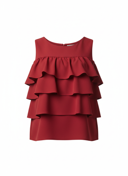 Layered Ruffle Front Sleeveless Blouse