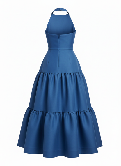 Tiered Midi Length Formal Halter Dress