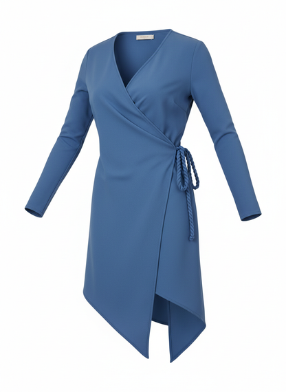 Asymmetrical Hem Front Wrap Blouse