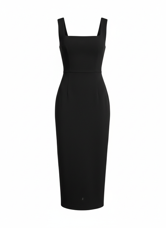 Square Neck Bodycon Formal Midi Dress